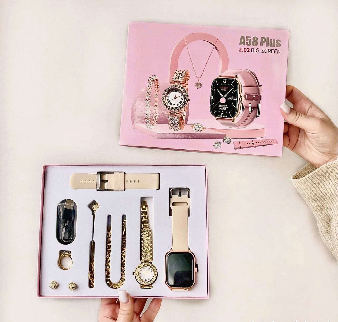💖 A58 Plus Smartwatch & Jewelry Set (Luxury)