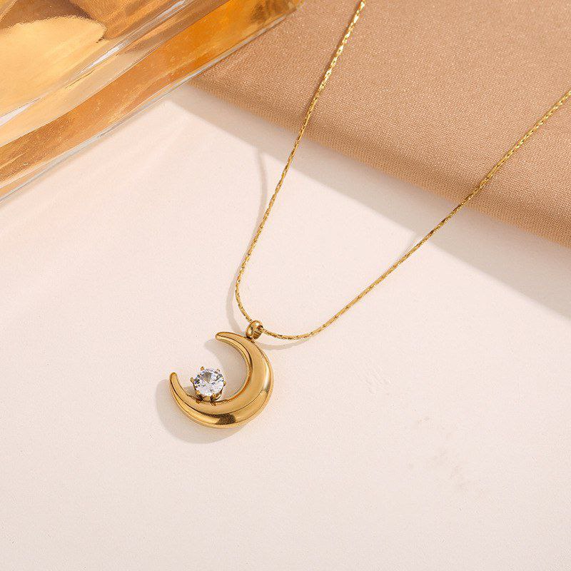 Stainless Steel Gold Plated Korean Moon Pendant Necklace