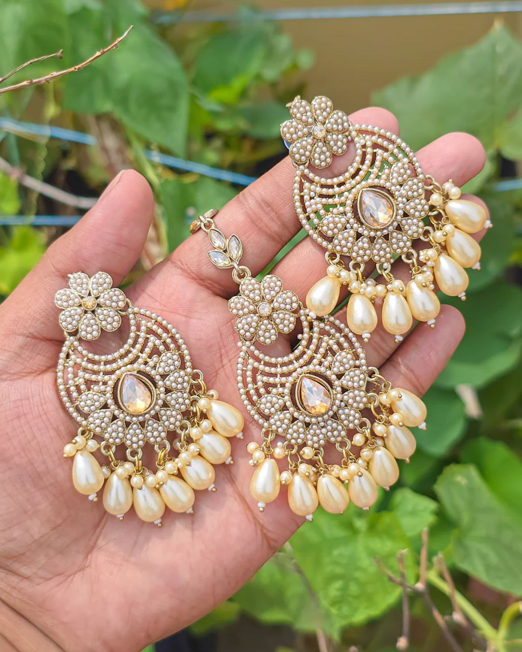 Pakistani Stone Earrings & Tikli Set