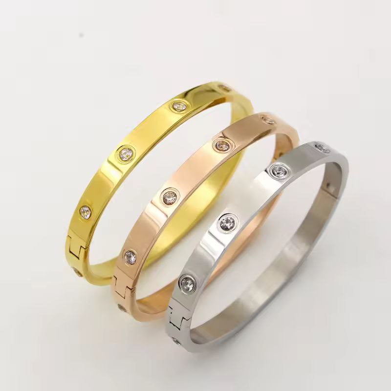 Titanium Stainless Steel Cubic Zirconia Bangle Bracelet