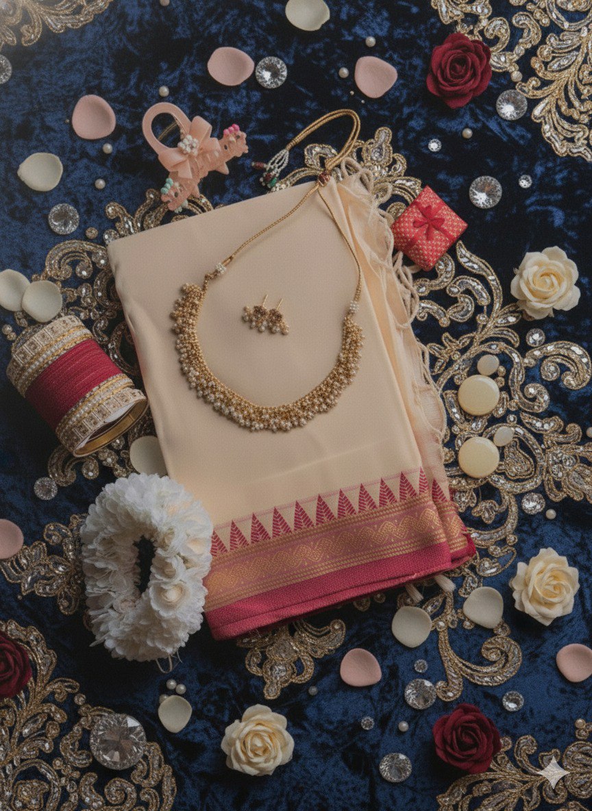 Cream & Rose Magic – The Perfect Festive Saree Combo